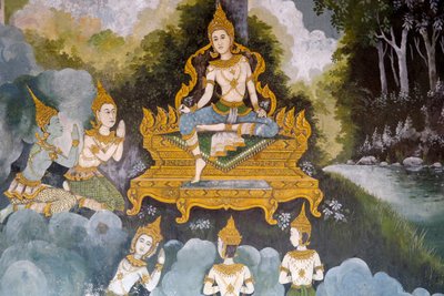 Fresco que representa una escena de la vida de Buda en Wat Phra Doi Suthep, Chiang Mai, Tailandia de Unknown